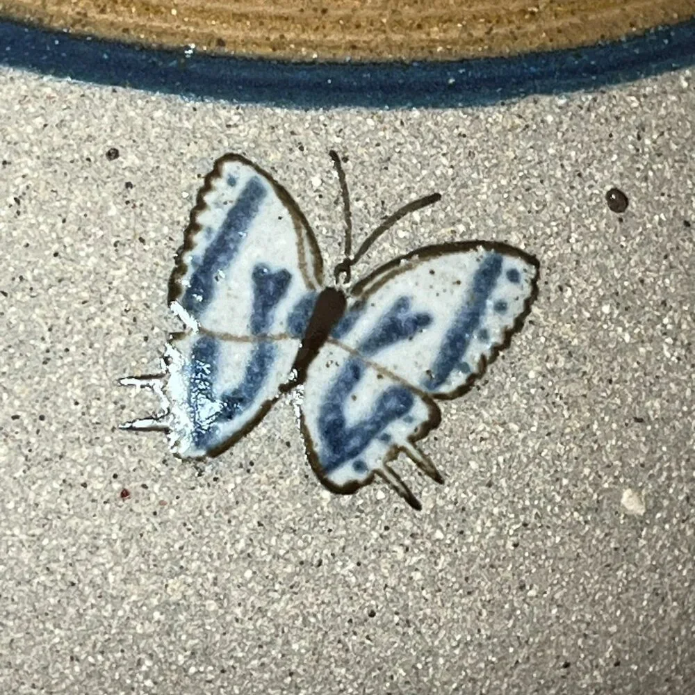 Vintage Tecpatl Art Pottery Mexican Bud Vase Blue Butterfly 6